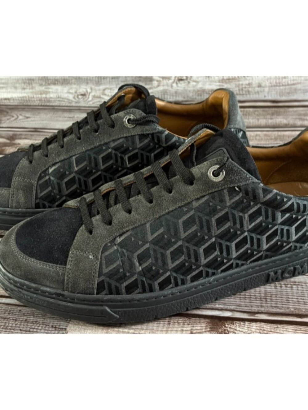 MCM Terrain Lo Monogram Jacquard sneaker Sz 42 US 9 color black grey made Italy